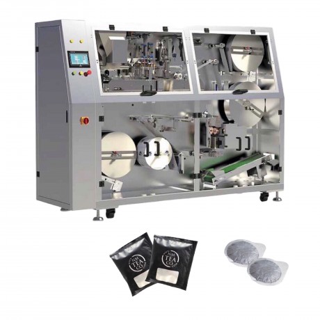 Round tea bag manufacturing machine with outer pouch
